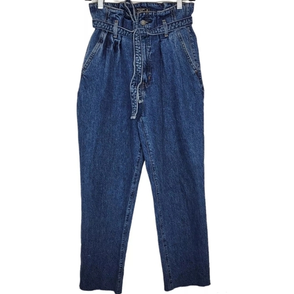 Abercrombie & Fitch A&F Mom Jean Dark Denim Paperbag High Rise NEW - Picture 2 of 5
